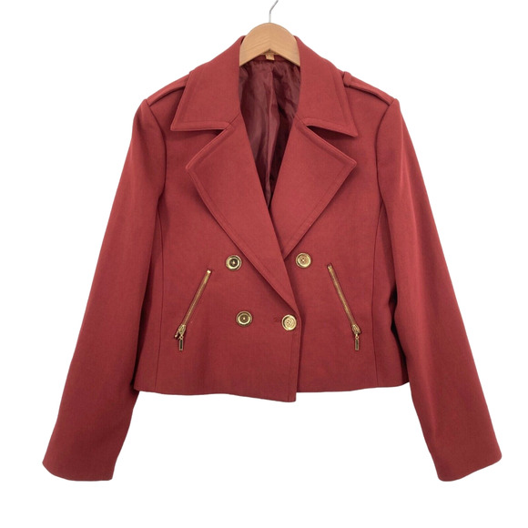 Ellen Tracy Blazer Coat Womens Large Red Long Sleeve Double Breasted Pockets - Picture 1 of 15